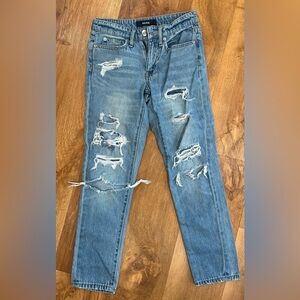 Aero Women's Distressed Boyfriend Jeans - Blue